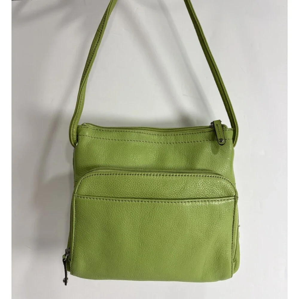Tignanello Women's Lime Green Leather Multi Pocket Crossbody Bag Sz Medium